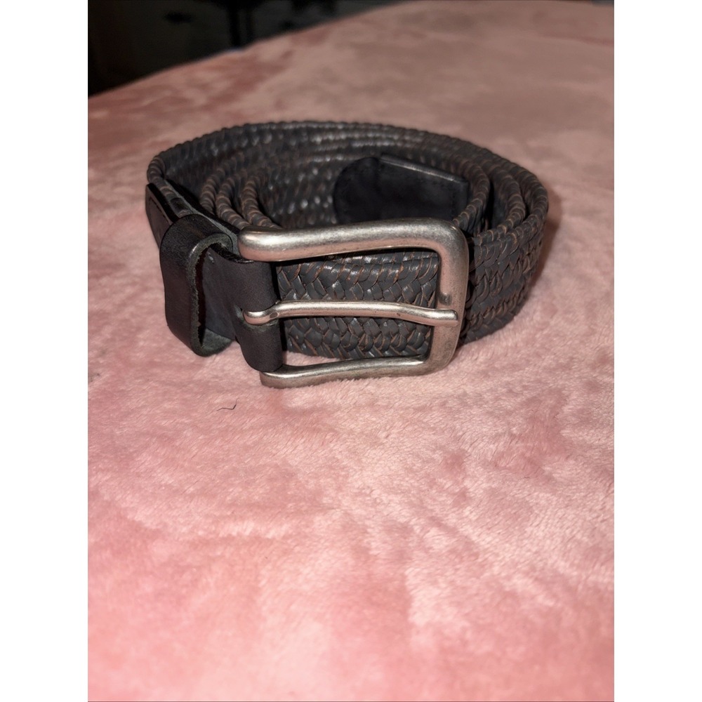 Men's Braided Brown Leather Belt Cowhide Silver Colored Buckle Size 40. USA.
